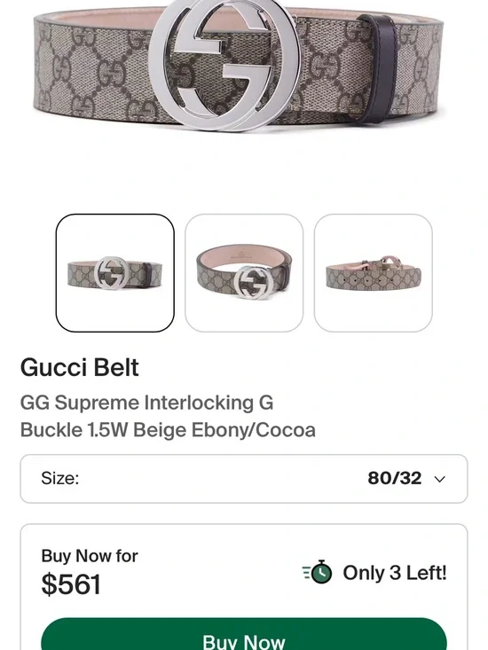 Designer Monogram Men's Gucci Belt l with Silver Buckle